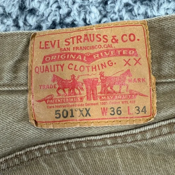Vintage Levis 501 XX Jeans Mens 34x32 Brown Denim Button Fly Straight Leg Y2K - Picture 15 of 16
